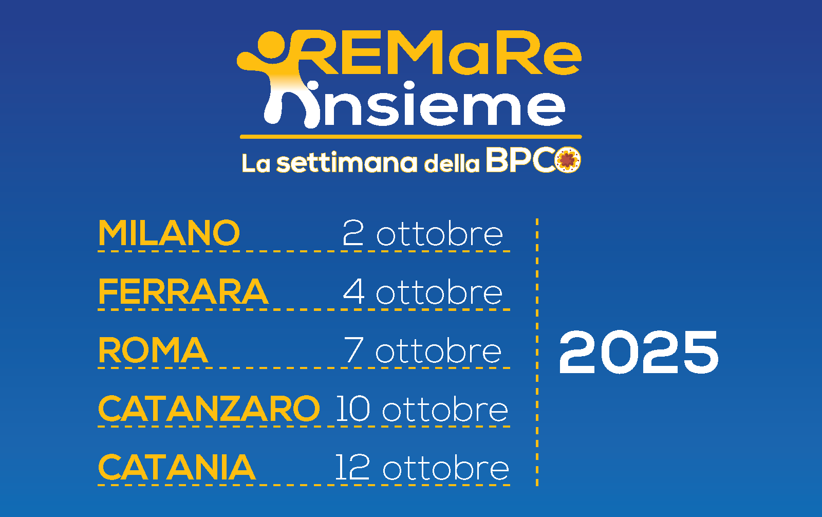 Milano 2 ottobre Bologna 4 ottobre Roma 7 ottobre Catanzaro 10 ottobre Catania 12 ottobre, 2025