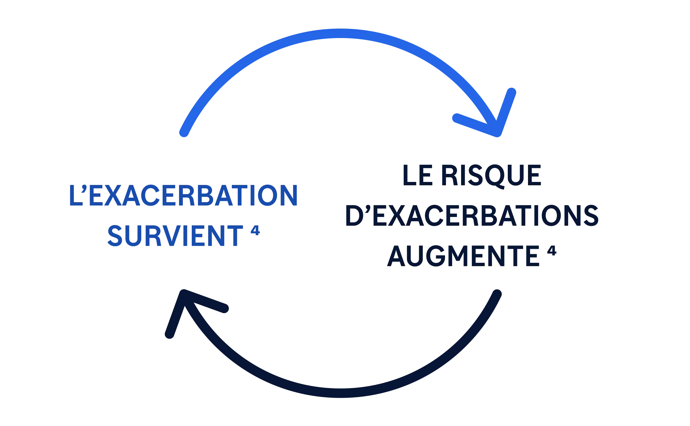 Schéma circulaire indiquant que l'apparition de poussées d'asthme entraîne une augmentation du risque de poussées d'asthme et donc une augmentation du nombre de poussées d'asthme.